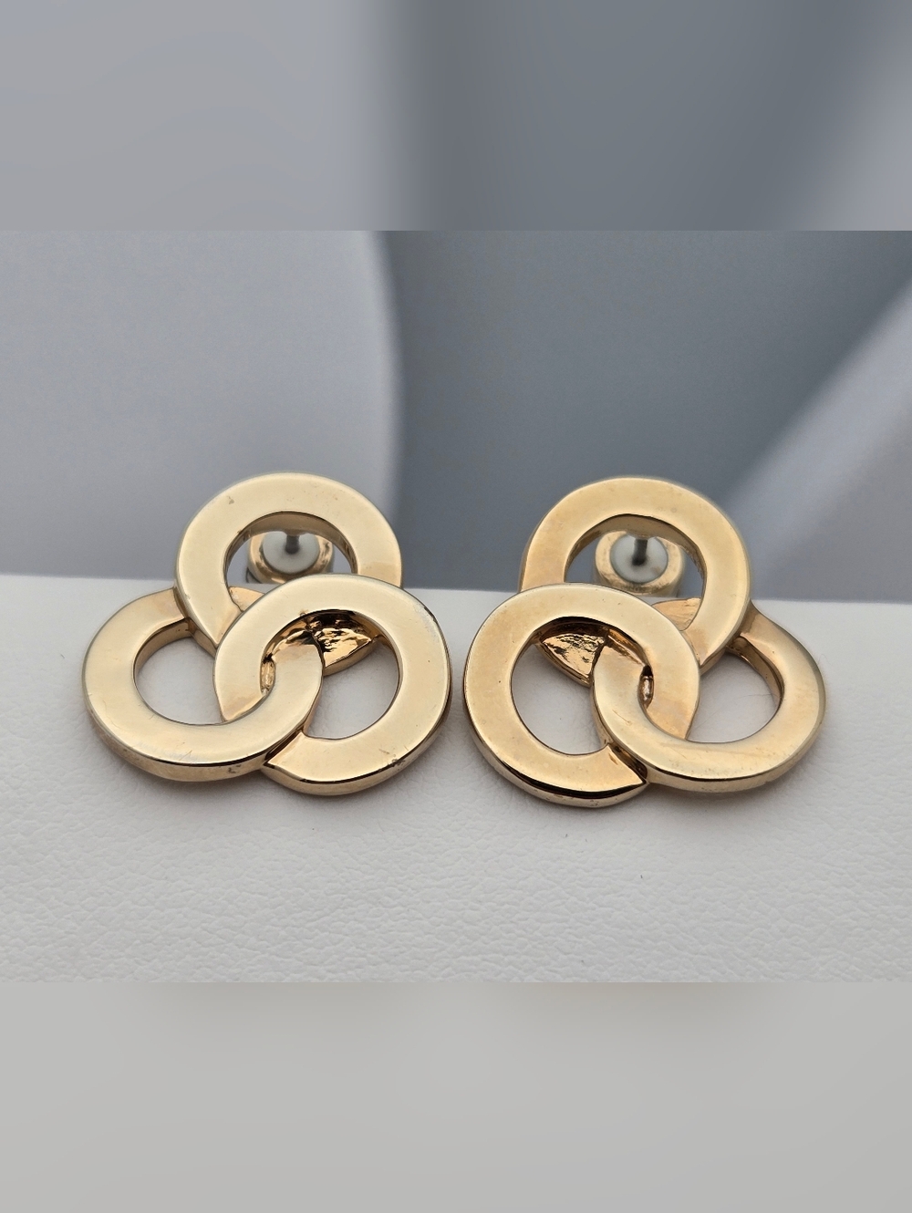 Kenneth Cole Gold Tone Triple Circle Knot Stud Earrings 3/4" Modern